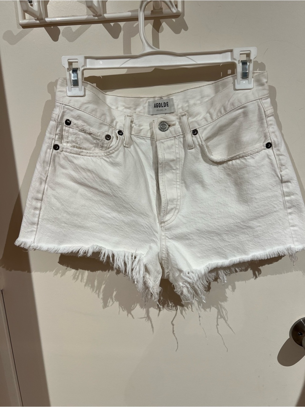 AGOLDE White Raw-Hem High-Rise Denim Shorts